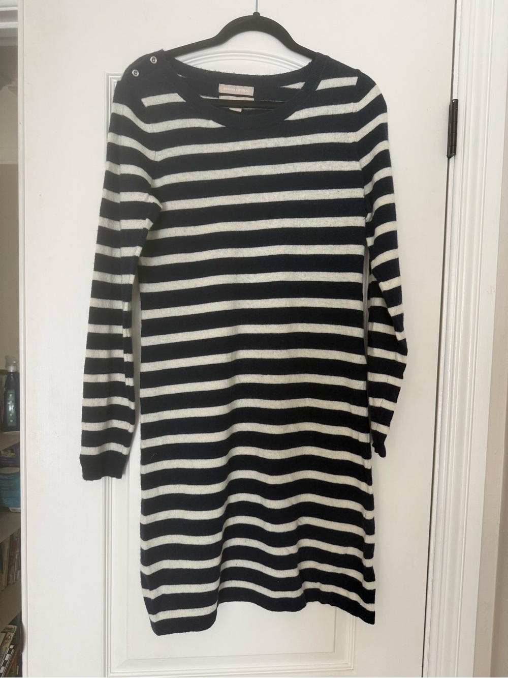 Banana Republic Navy White Stripe Sweater Dress Italian Cashmere Wool Blend